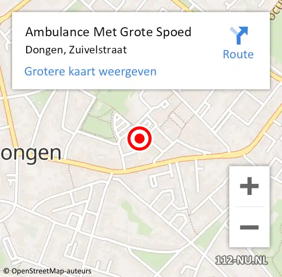 Locatie op kaart van de 112 melding: Ambulance Met Grote Spoed Naar Dongen, Zuivelstraat op 31 augustus 2015 00:04