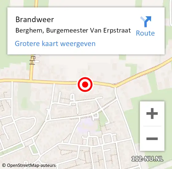 Locatie op kaart van de 112 melding: Brandweer Berghem, Burgemeester Van Erpstraat op 31 augustus 2015 00:05