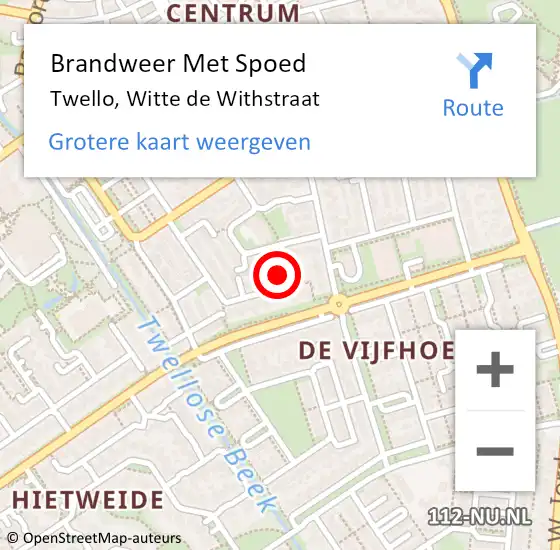 Locatie op kaart van de 112 melding: Brandweer Met Spoed Naar Twello, Witte de Withstraat op 31 augustus 2015 00:12