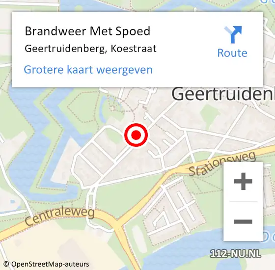 Locatie op kaart van de 112 melding: Brandweer Met Spoed Naar Geertruidenberg, Koestraat op 31 augustus 2015 00:12