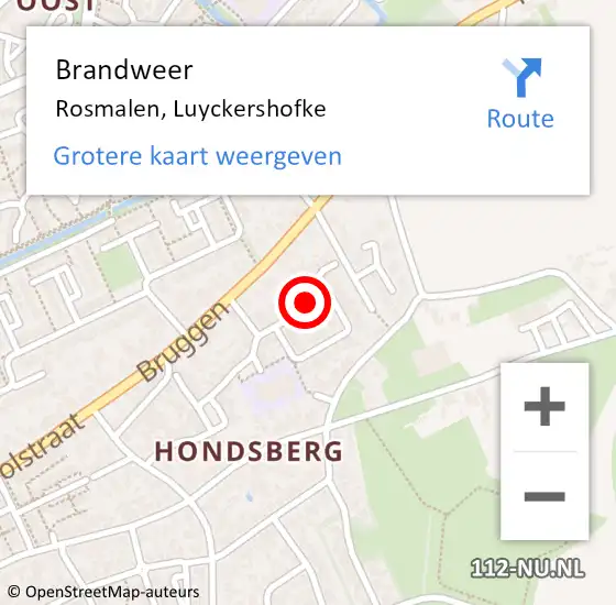 Locatie op kaart van de 112 melding: Brandweer Rosmalen, Luyckershofke op 31 augustus 2015 00:18