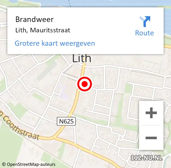 Locatie op kaart van de 112 melding: Brandweer Lith, Mauritsstraat op 31 augustus 2015 00:24