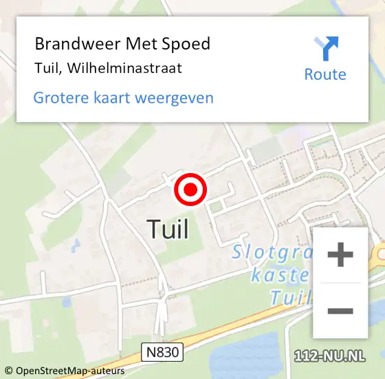 Locatie op kaart van de 112 melding: Brandweer Met Spoed Naar Tuil, Wilhelminastraat op 31 augustus 2015 00:24