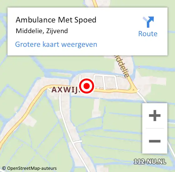 Locatie op kaart van de 112 melding: Ambulance Met Spoed Naar Middelie, Zijvend op 31 augustus 2015 00:30