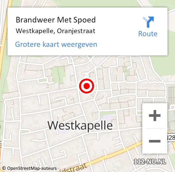 Locatie op kaart van de 112 melding: Brandweer Met Spoed Naar Westkapelle, Oranjestraat op 31 augustus 2015 00:47