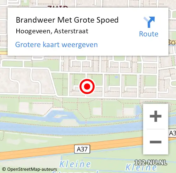 Locatie op kaart van de 112 melding: Brandweer Met Grote Spoed Naar Hoogeveen, Asterstraat op 31 augustus 2015 01:46