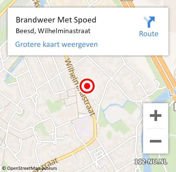 Locatie op kaart van de 112 melding: Brandweer Met Spoed Naar Beesd, Wilhelminastraat op 31 augustus 2015 02:40