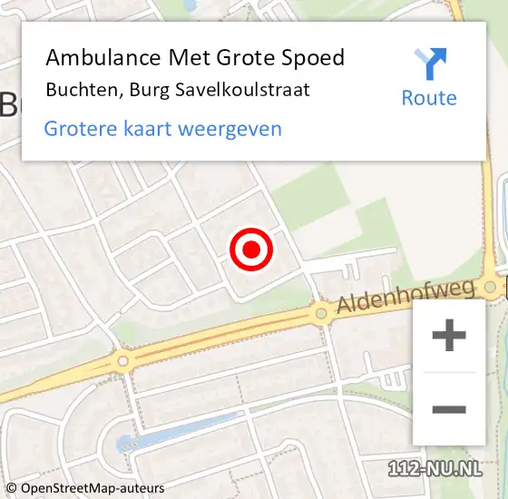 Locatie op kaart van de 112 melding: Ambulance Met Grote Spoed Naar Buchten, Burg Savelkoulstraat op 19 november 2013 04:39