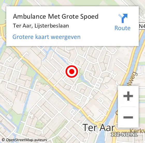 Locatie op kaart van de 112 melding: Ambulance Met Grote Spoed Naar Ter Aar, Lijsterbeslaan op 31 augustus 2015 03:21