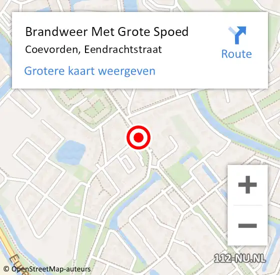 Locatie op kaart van de 112 melding: Brandweer Met Grote Spoed Naar Coevorden, Eendrachtstraat op 19 november 2013 05:06