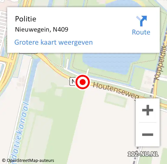 Locatie op kaart van de 112 melding: Politie Nieuwegein, N409 op 31 augustus 2015 04:26