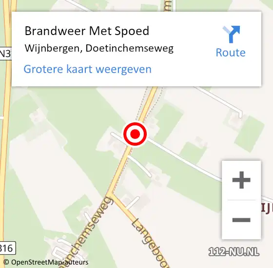 Locatie op kaart van de 112 melding: Brandweer Met Spoed Naar Wijnbergen, Doetinchemseweg op 31 augustus 2015 05:36