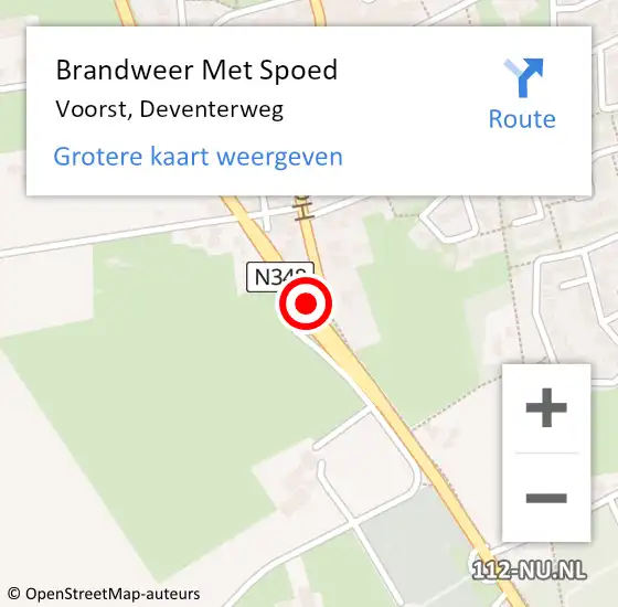 Locatie op kaart van de 112 melding: Brandweer Met Spoed Naar Voorst, Deventerweg op 31 augustus 2015 05:53