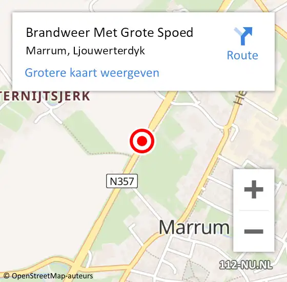Locatie op kaart van de 112 melding: Brandweer Met Grote Spoed Naar Marrum, Ljouwerterdyk op 31 augustus 2015 06:39