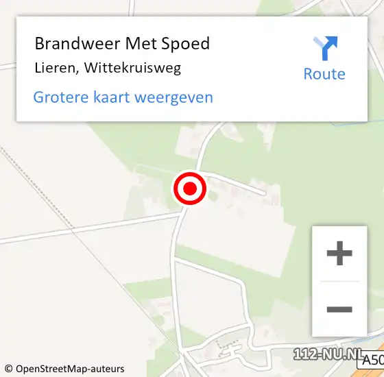 Locatie op kaart van de 112 melding: Brandweer Met Spoed Naar Lieren, Wittekruisweg op 31 augustus 2015 06:46
