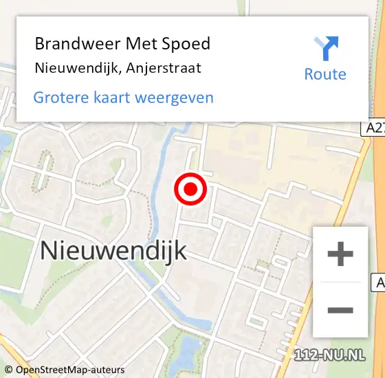 Locatie op kaart van de 112 melding: Brandweer Met Spoed Naar Nieuwendijk, Anjerstraat op 31 augustus 2015 07:10