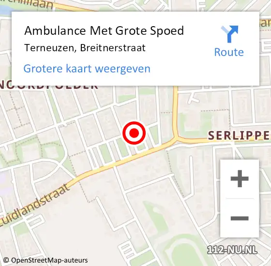 Locatie op kaart van de 112 melding: Ambulance Met Grote Spoed Naar Terneuzen, Breitnerstraat op 31 augustus 2015 08:26