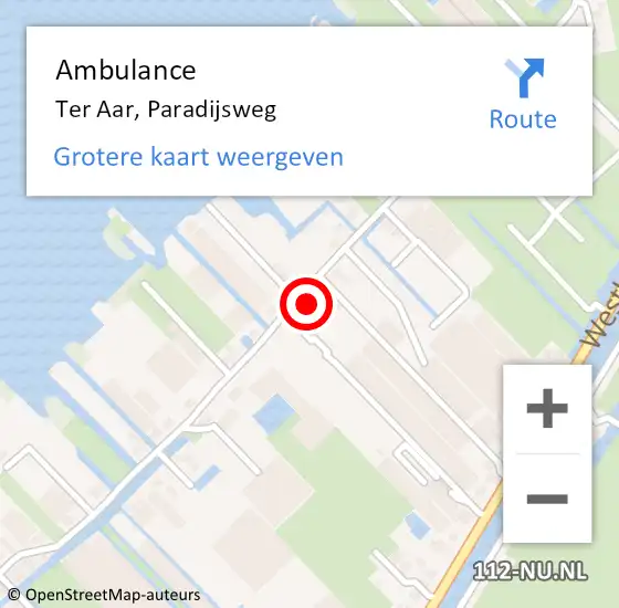 Locatie op kaart van de 112 melding: Ambulance Ter Aar, Paradijsweg op 31 augustus 2015 08:51