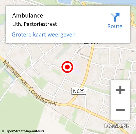 Locatie op kaart van de 112 melding: Ambulance Lith, Pastoriestraat op 31 augustus 2015 08:58