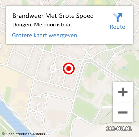 Locatie op kaart van de 112 melding: Brandweer Met Grote Spoed Naar Dongen, Meidoornstraat op 31 augustus 2015 09:03