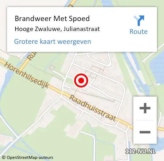 Locatie op kaart van de 112 melding: Brandweer Met Spoed Naar Hooge Zwaluwe, Julianastraat op 31 augustus 2015 09:45