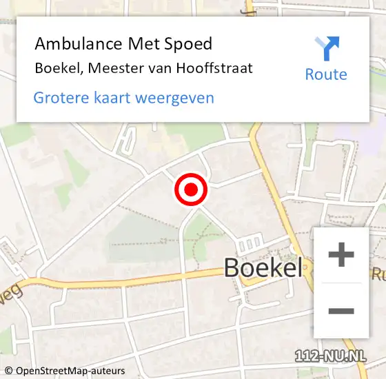 Locatie op kaart van de 112 melding: Ambulance Met Spoed Naar Boekel, Meester van Hooffstraat op 31 augustus 2015 11:40