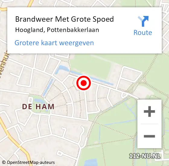 Locatie op kaart van de 112 melding: Brandweer Met Grote Spoed Naar Hoogland, Pottenbakkerlaan op 31 augustus 2015 12:29