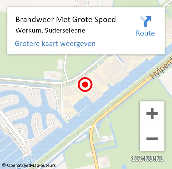 Locatie op kaart van de 112 melding: Brandweer Met Grote Spoed Naar Workum, Suderseleane op 19 november 2013 07:44