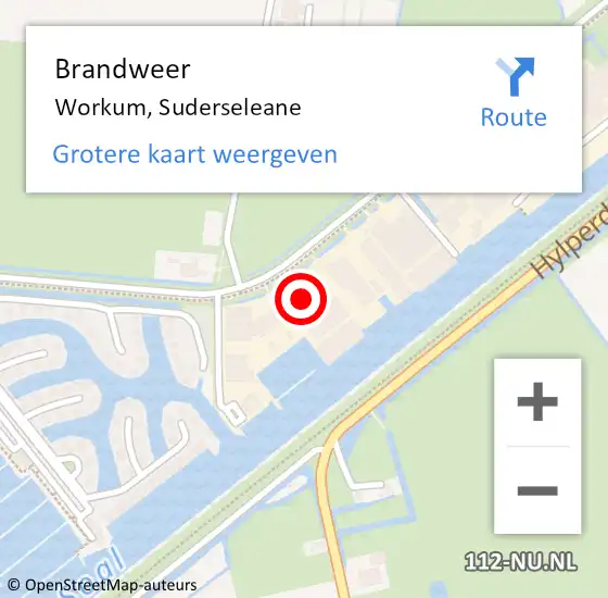 Locatie op kaart van de 112 melding: Brandweer Workum, Suderseleane op 19 november 2013 07:45