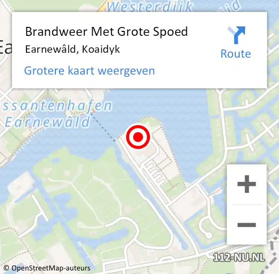 Locatie op kaart van de 112 melding: Brandweer Met Grote Spoed Naar Earnewald, Koaidyk op 31 augustus 2015 14:14