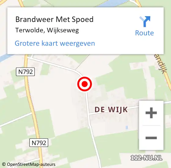 Locatie op kaart van de 112 melding: Brandweer Met Spoed Naar Terwolde, Wijkseweg op 31 augustus 2015 14:15