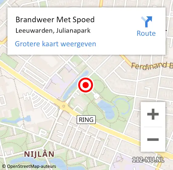 Locatie op kaart van de 112 melding: Brandweer Met Spoed Naar Leeuwarden, Julianapark op 31 augustus 2015 14:20