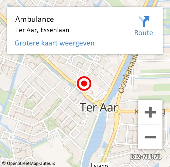 Locatie op kaart van de 112 melding: Ambulance Ter Aar, Essenlaan op 31 augustus 2015 15:48