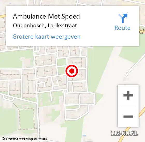 Locatie op kaart van de 112 melding: Ambulance Met Spoed Naar Oudenbosch, Lariksstraat op 31 augustus 2015 16:28