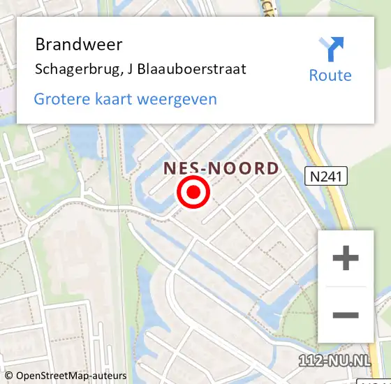 Locatie op kaart van de 112 melding: Brandweer Schagerbrug, J Blaauboerstraat op 31 augustus 2015 17:37