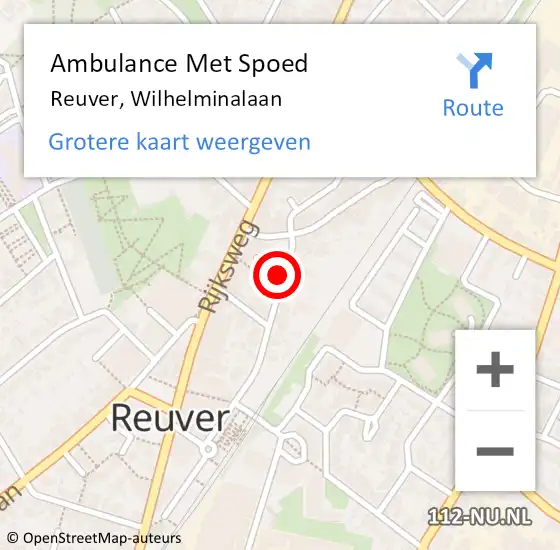 Locatie op kaart van de 112 melding: Ambulance Met Spoed Naar Reuver, Wilhelminalaan op 31 augustus 2015 17:38