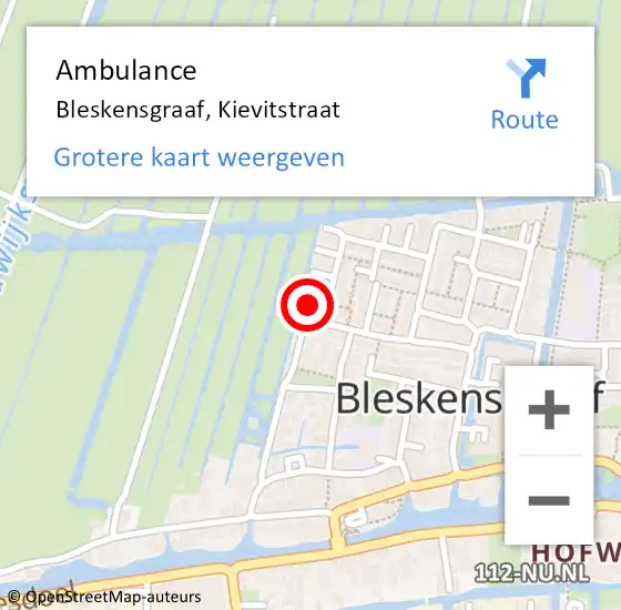 Locatie op kaart van de 112 melding: Ambulance Bleskensgraaf, Kievitstraat op 31 augustus 2015 18:08