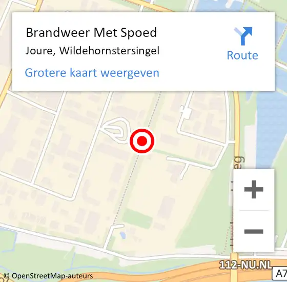 Locatie op kaart van de 112 melding: Brandweer Met Spoed Naar Joure, Wildehornstersingel op 31 augustus 2015 18:21