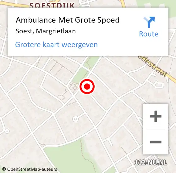 Locatie op kaart van de 112 melding: Ambulance Met Grote Spoed Naar Soest, Margrietlaan op 31 augustus 2015 18:47