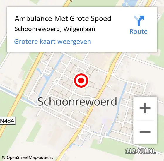 Locatie op kaart van de 112 melding: Ambulance Met Grote Spoed Naar Schoonrewoerd, Wilgenlaan op 19 november 2013 08:39