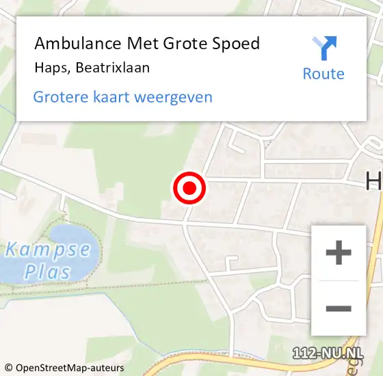 Locatie op kaart van de 112 melding: Ambulance Met Grote Spoed Naar Haps, Beatrixlaan op 31 augustus 2015 21:08