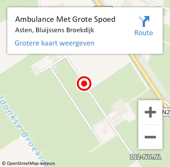 Locatie op kaart van de 112 melding: Ambulance Met Grote Spoed Naar Asten, Bluijssens Broekdijk op 31 augustus 2015 21:40