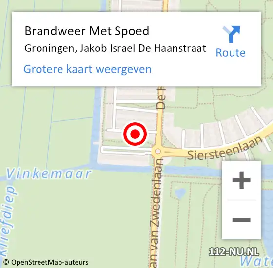 Locatie op kaart van de 112 melding: Brandweer Met Spoed Naar Groningen, Jakob Israel De Haanstraat op 1 september 2015 01:39