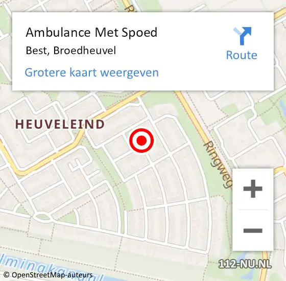 Locatie op kaart van de 112 melding: Ambulance Met Spoed Naar Best, Broedheuvel op 1 september 2015 01:51