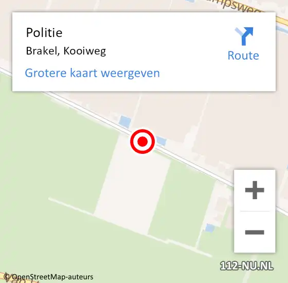 Locatie op kaart van de 112 melding: Politie Brakel, Kooiweg op 1 september 2015 06:26