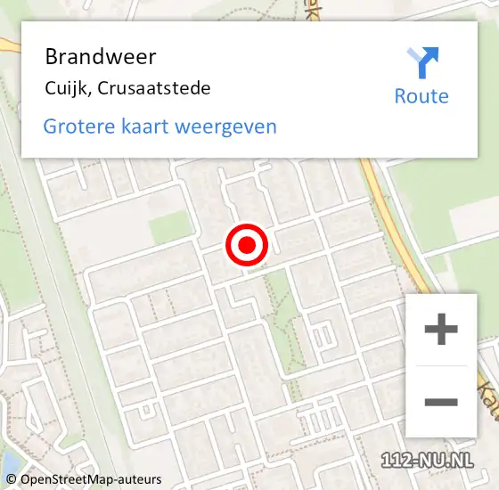 Locatie op kaart van de 112 melding: Brandweer Cuijk, Crusaatstede op 1 september 2015 11:06