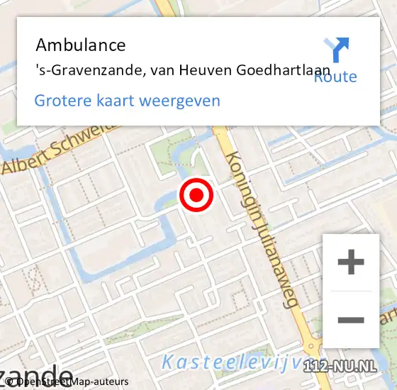 Locatie op kaart van de 112 melding: Ambulance 's-Gravenzande, van Heuven Goedhartlaan op 1 september 2015 11:49