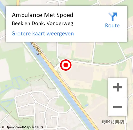 Locatie op kaart van de 112 melding: Ambulance Met Spoed Naar Beek en Donk, Vonderweg op 1 september 2015 12:05