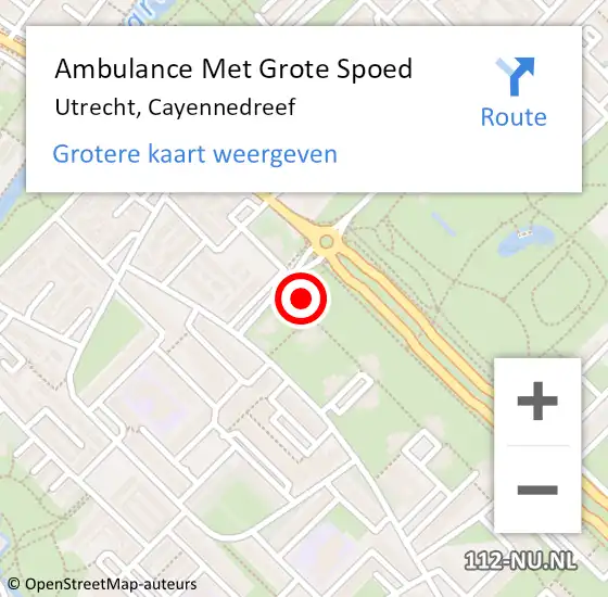 Locatie op kaart van de 112 melding: Ambulance Met Grote Spoed Naar Utrecht, Cayennedreef op 1 september 2015 12:41