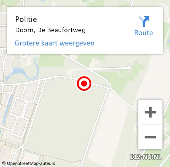 Locatie op kaart van de 112 melding: Politie Doorn, De Beaufortweg op 1 september 2015 13:42